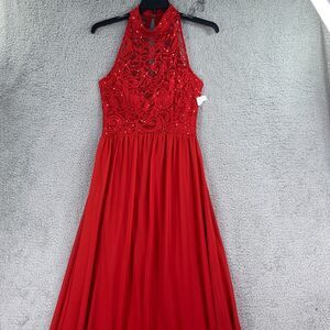 Prom FORMAL Red Long dress Sequin Sz 13 Evening Gown Flare Speechless Glitter
